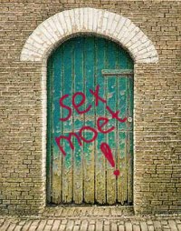 Deur met graffitti 'Sex moet'
