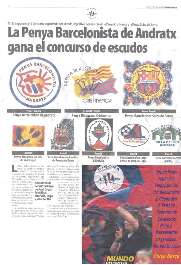 3. Platz im Wettbewerb der Penya Wappen von Mundo Deportivo, Girona, 17.5.01