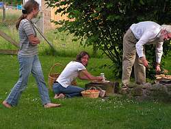 Preparing dinner in the back yard