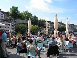 Outdoor cafe on Limmat River