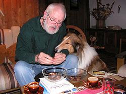 Joerg sharing chestnuts with Laddie