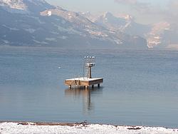 Diving board platform covered with snow