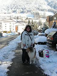 Maria and Laddie outside of the practice