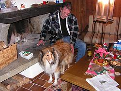 Laddie & Richard at the fireplace
