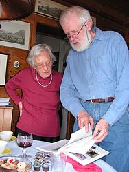 Joerg showing the Fox Islands book to Marietta