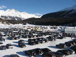 Parking lot for horse race on the ice