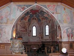 The chancel with murals from 1490