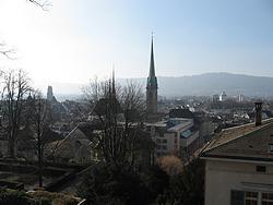 The medieval center of Zurich seen from the University campus