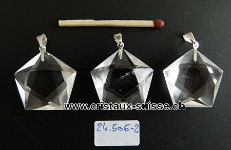 Pendentif pentagramme en cristal de roche, env. 2cm, boucle mtal.